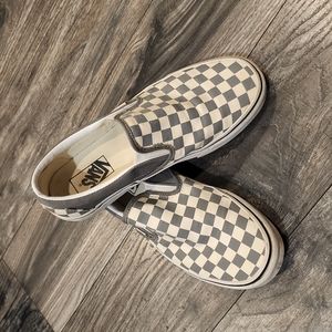 Vans slip ons - size 8.5 men's 10 women's - grey checkered